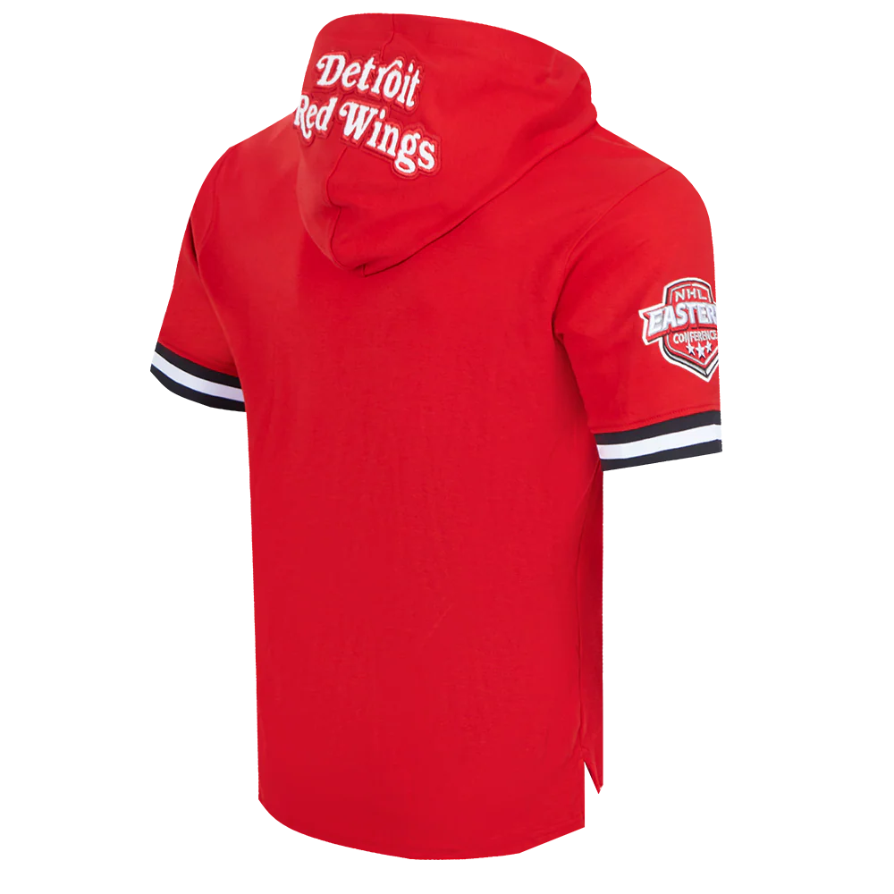 NHL DETROIT RED WINGS CLASSIC CHENILLE MEN'S DOUBLE KNIT SHORT SLEEVE PULLOVER HOODIE (RED/BLACK) - Image 4
