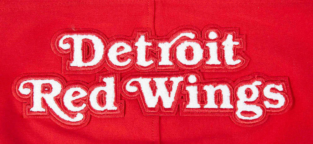 NHL DETROIT RED WINGS CLASSIC CHENILLE MEN'S DOUBLE KNIT SHORT SLEEVE PULLOVER HOODIE (RED/BLACK) - Image 5
