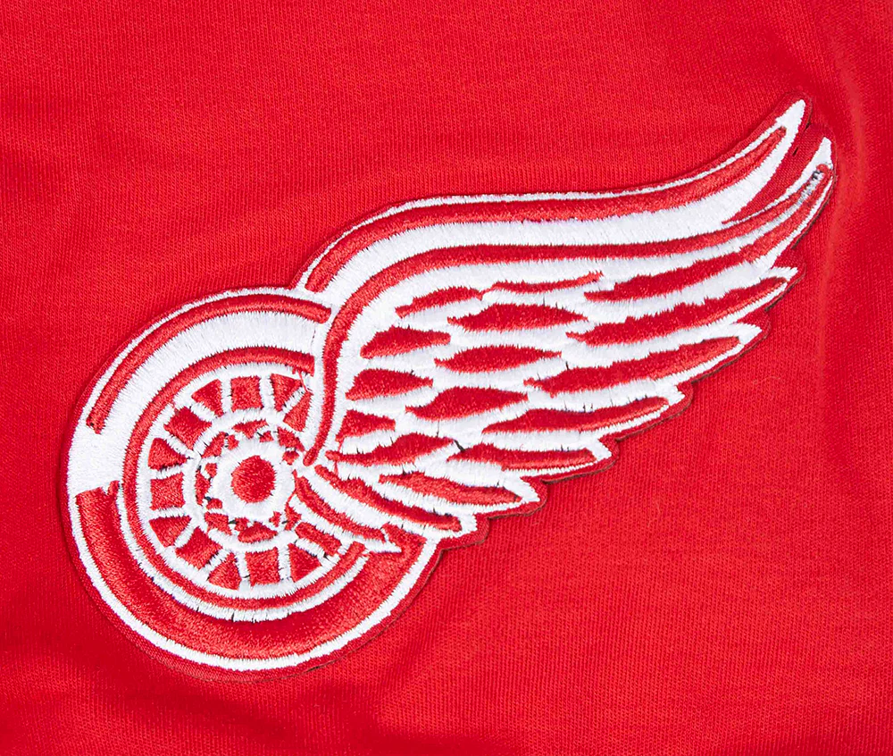 NHL DETROIT RED WINGS CLASSIC CHENILLE MEN'S DOUBLE KNIT SHORT SLEEVE PULLOVER HOODIE (RED/BLACK) - Image 8