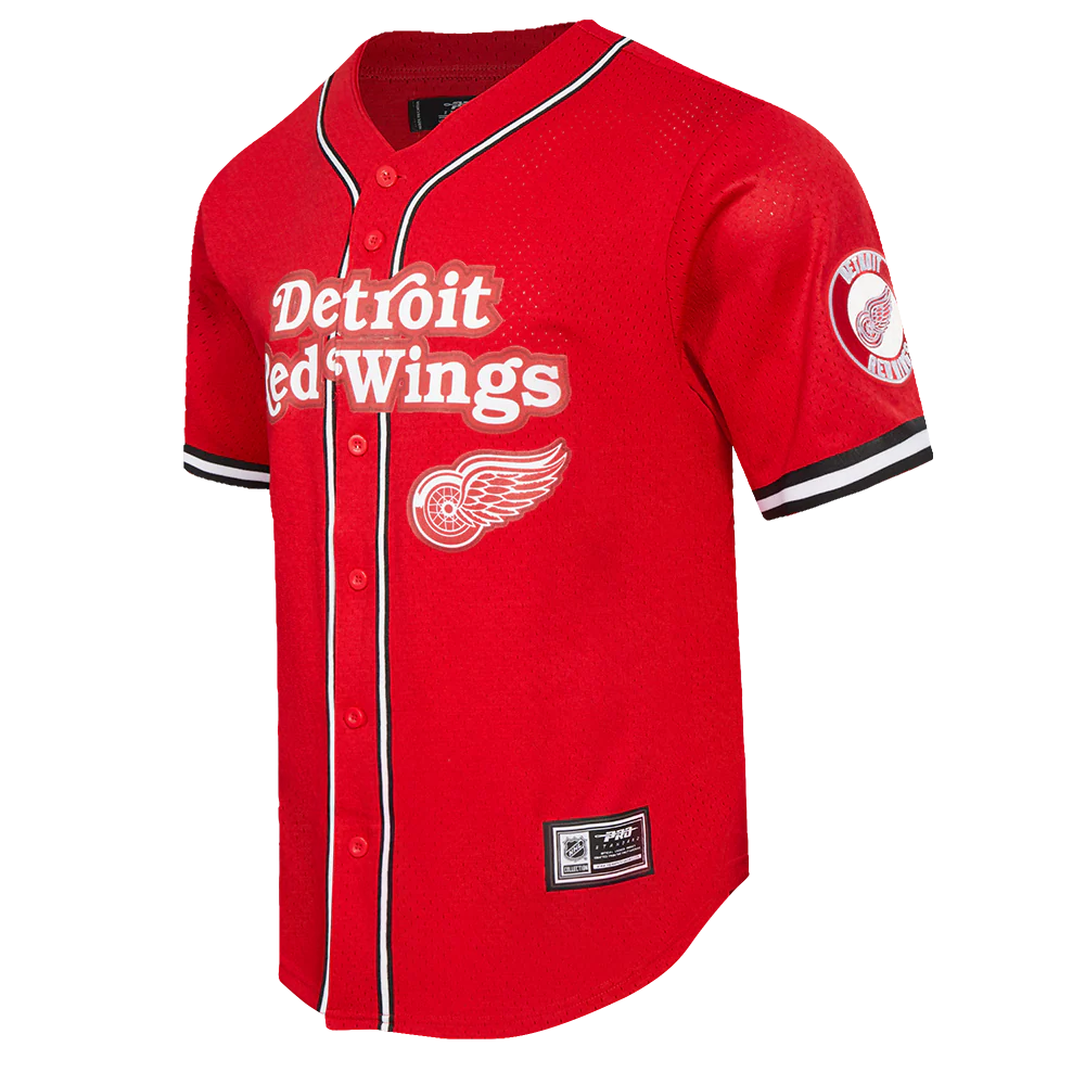 NHL DETROIT RED WINGS CLASSIC MESH MEN'S BUTTON DOWN SHIRT (RED/BLACK) - Image 2