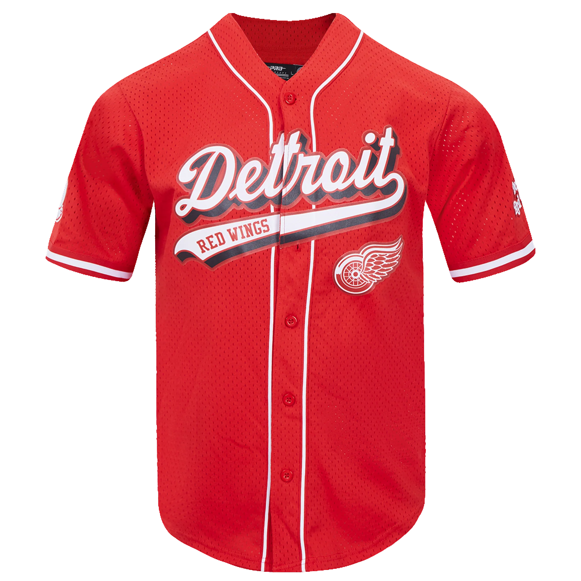 NHL DETROIT RED WINGS SCRIPT TAIL MEN'S MESH BUTTON DOWN SHIRT (RED)