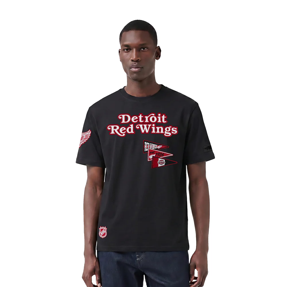 NHL DETROIT RED WINGS TEAM PENNATS MEN'S WORDMARK SJ TEE (BLACK)