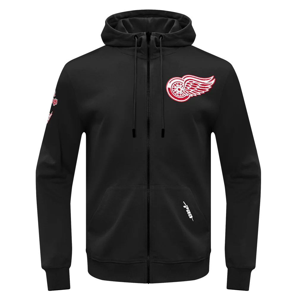 NHL DETROIT RED WINGS CLASSIC CHENILLE MEN'S FULL ZIP PULLOVER HOODIE (BLACK) - Image 3
