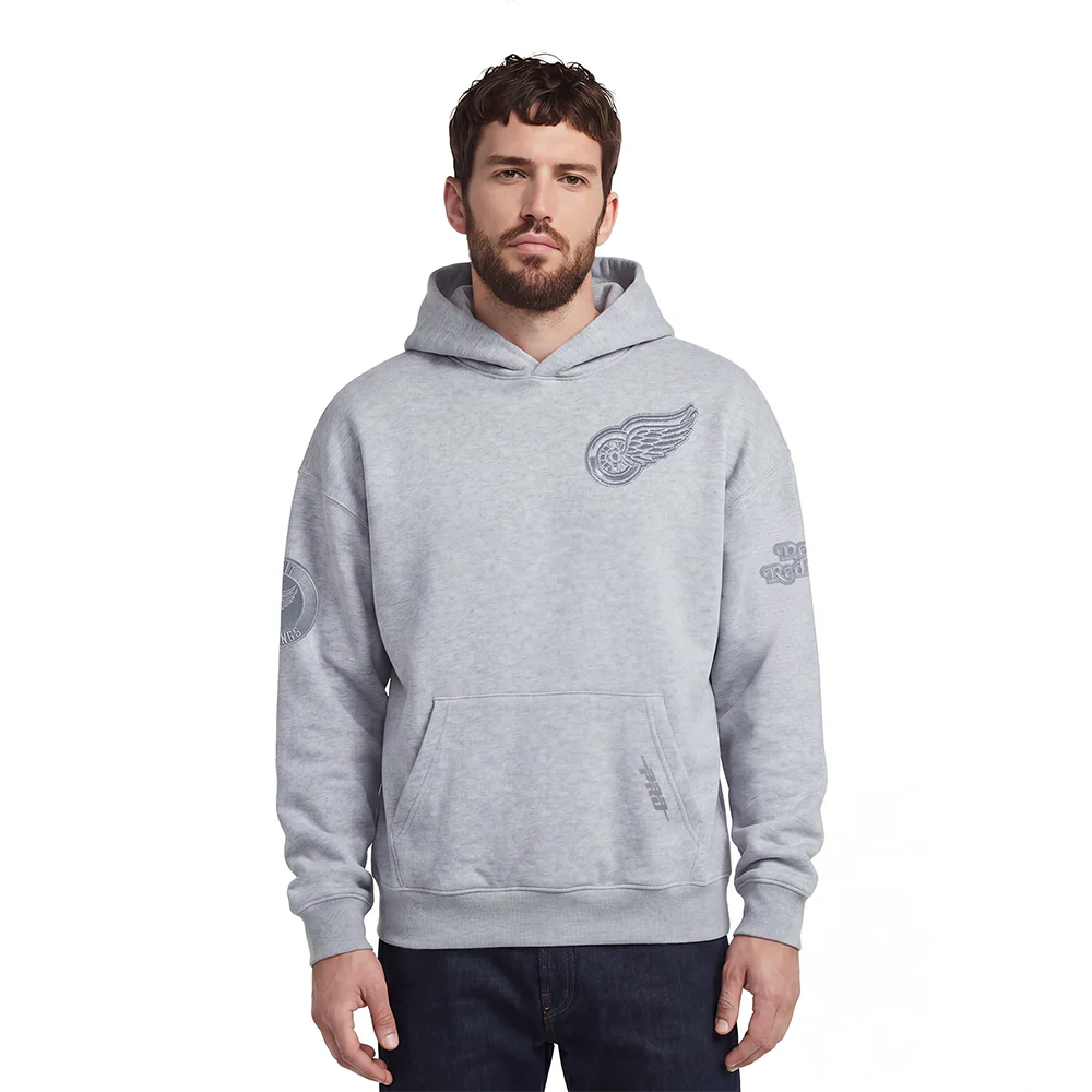 NHL DETROIT RED WINGS NEUTRAL MEN'S DROP SHOULDER PULLOVER HOODIE (DARK HEATHER GRAY)