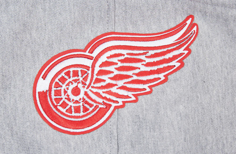 NHL DETROIT RED WINGS SCRIPT TAIL MEN'S RIB FLEECE PULLOVER HOODIE (HEATHER GRAY/RED) - Image 8