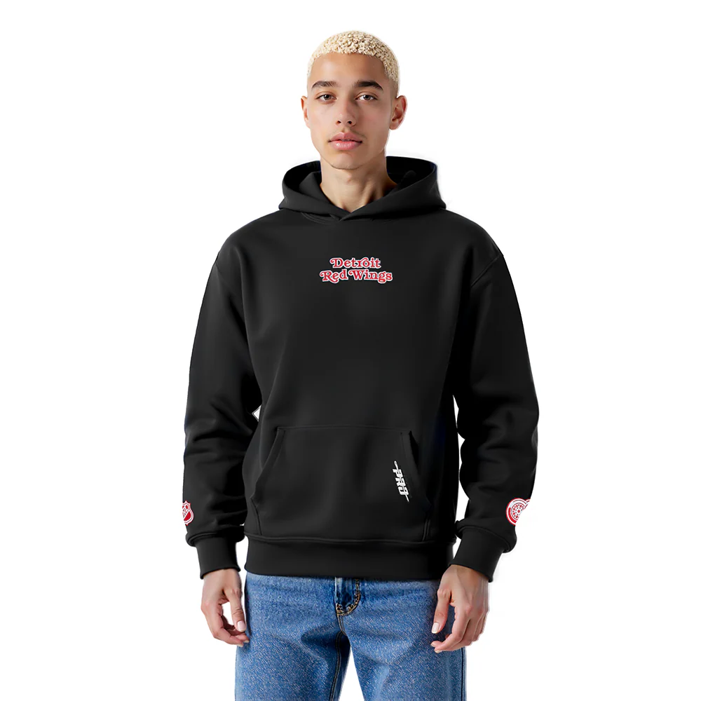NHL DETROIT RED WINGS WINGSPAN MEN'S DROP SHOULDER FLC PO HOODIE (BLACK) - Image 2
