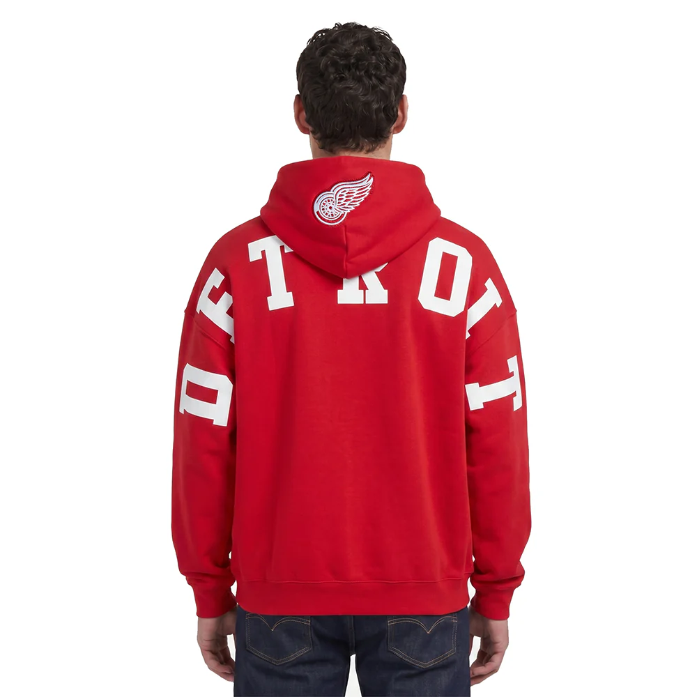 NHL DETROIT RED WINGS WINGSPAN MEN'S DROP SHOULDER FLEECE PULLOVER HOODIE (RED)