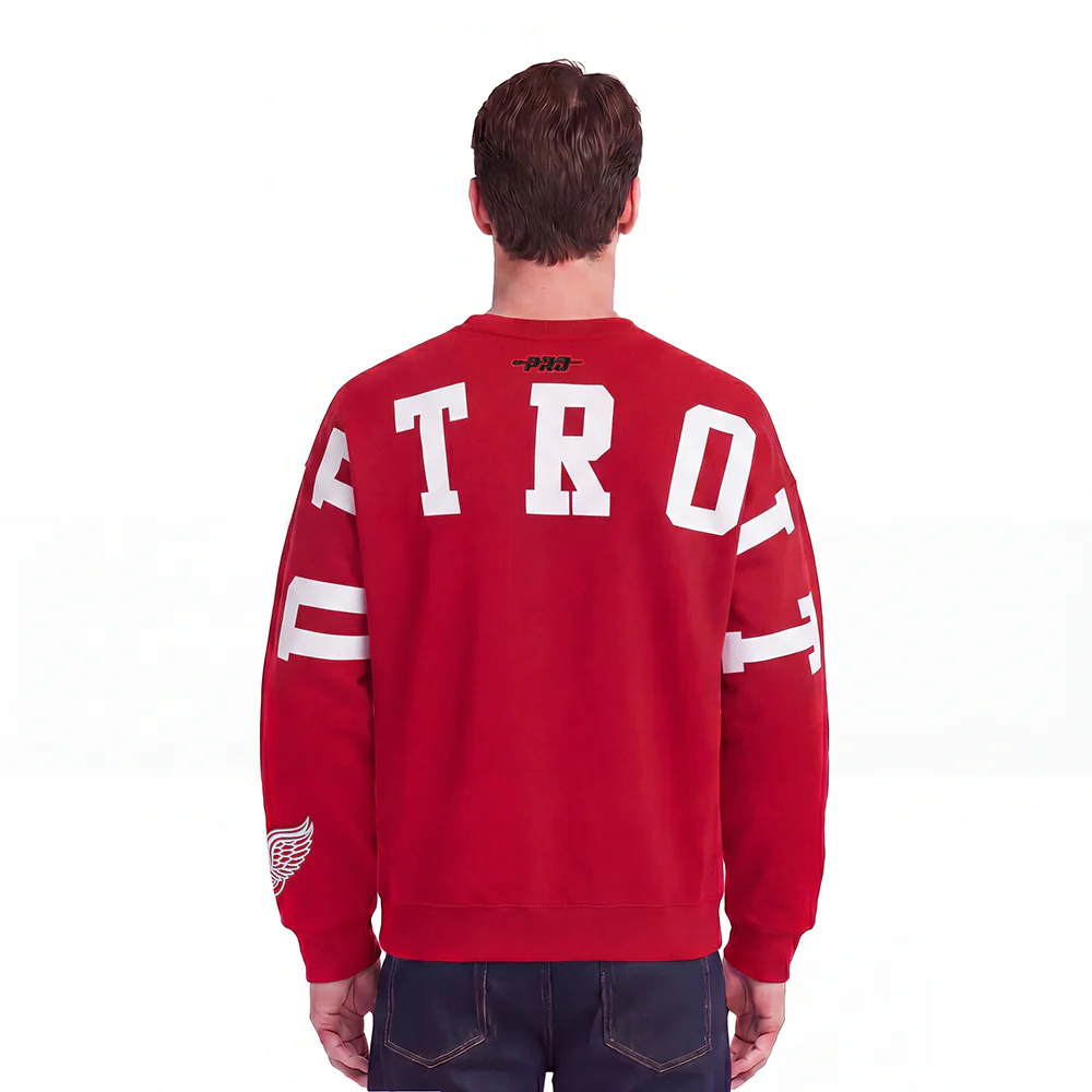 NHL DETROIT RED WINGS WINGSPAN MEN'S DROP SHOULDER FLEECE CREWNECK (RED)
