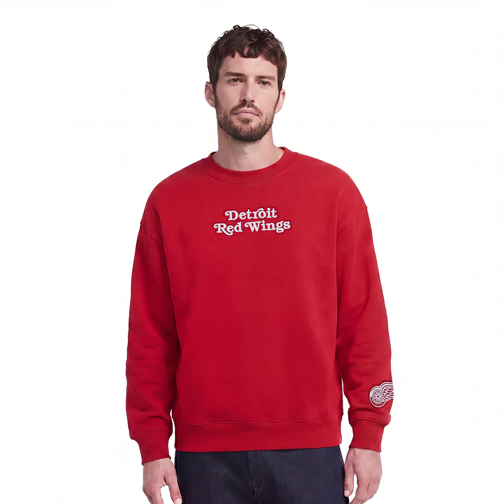 NHL DETROIT RED WINGS WINGSPAN MEN'S DROP SHOULDER FLEECE CREWNECK (RED) - Image 2