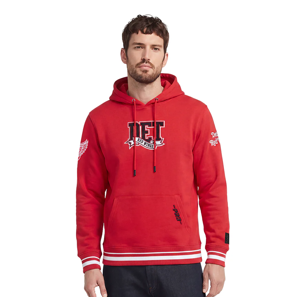 NHL DETROIT RED WINGS TEAM PENNATS MEN'S RIB FLC PO HOODIE (RED)