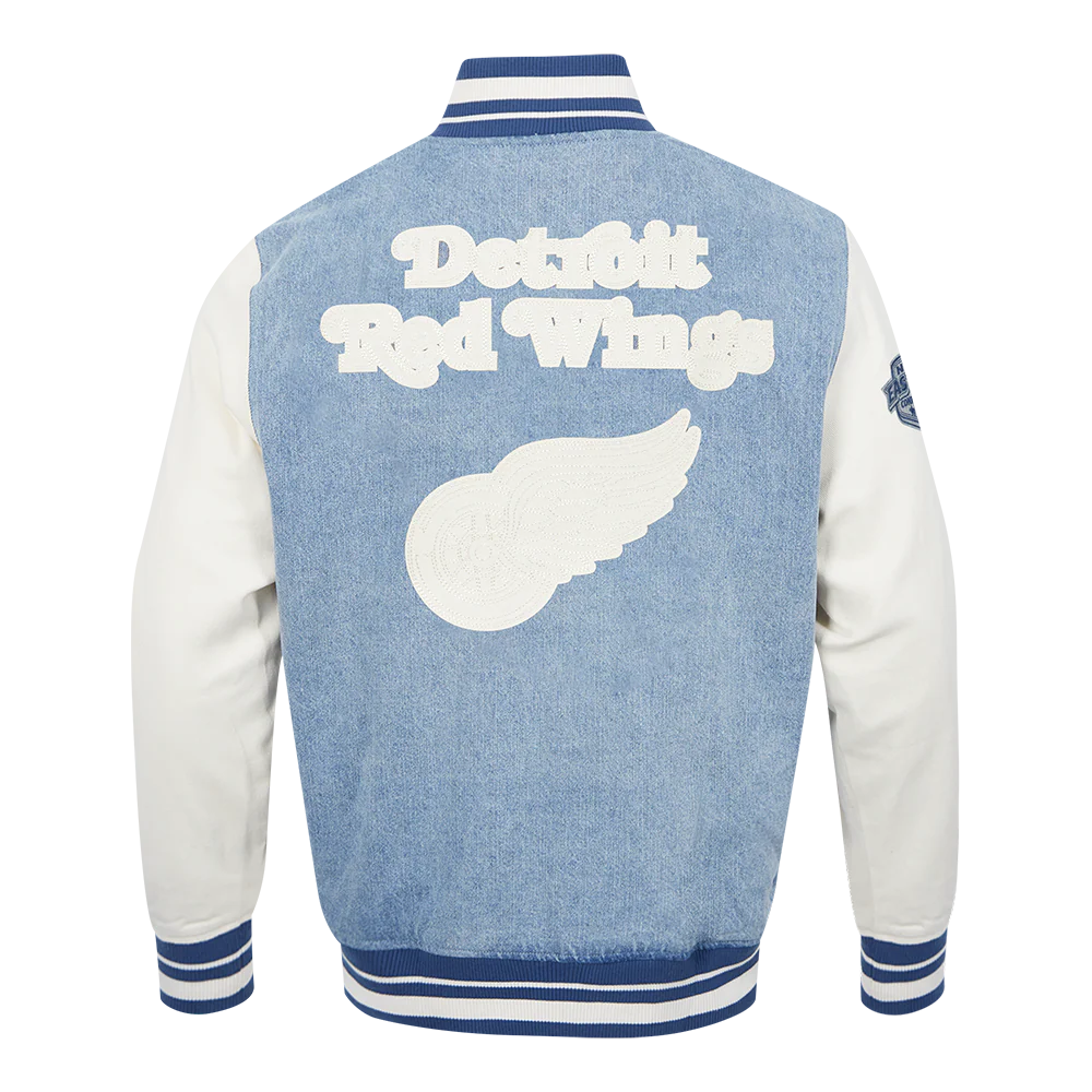 NHL DETROIT RED WINGS VARSITY BLUES MEN'S DENIM VARSITY JACKET (DENIM/LINEN) - Image 3