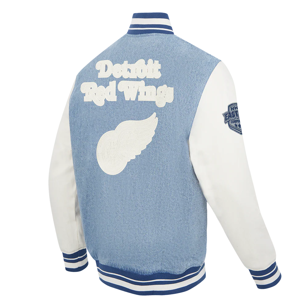 NHL DETROIT RED WINGS VARSITY BLUES MEN'S DENIM VARSITY JACKET (DENIM/LINEN) - Image 4