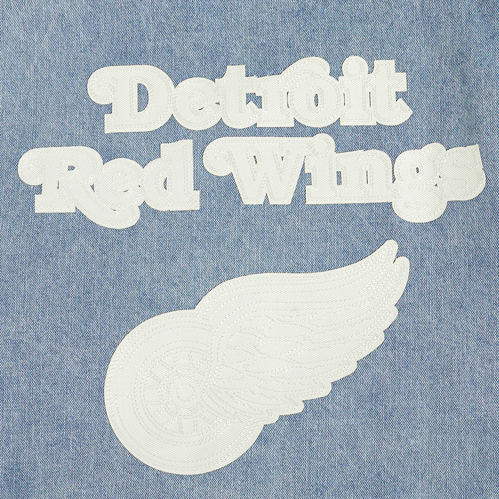 NHL DETROIT RED WINGS VARSITY BLUES MEN'S DENIM VARSITY JACKET (DENIM/LINEN) - Image 7