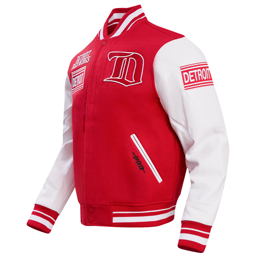 NHL DETROIT RED WINGS RETRO CLASSIC MEN'S RIB WOOL VARSITY JACKET (RED/WHITE) - Image 2