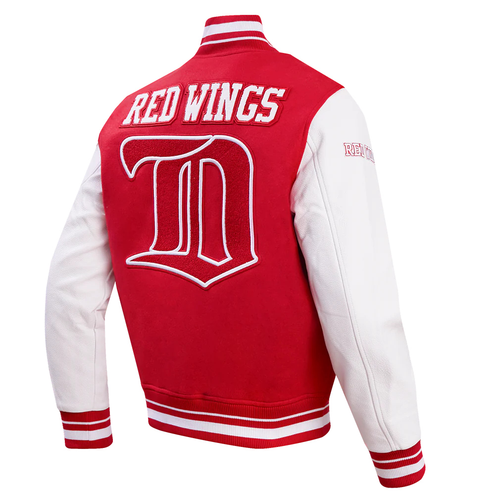 NHL DETROIT RED WINGS RETRO CLASSIC MEN'S RIB WOOL VARSITY JACKET (RED/WHITE) - Image 3