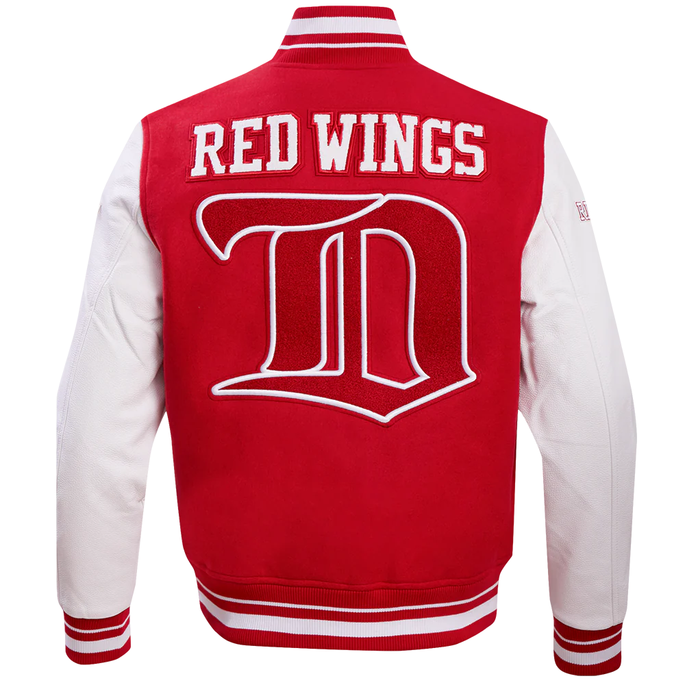 NHL DETROIT RED WINGS RETRO CLASSIC MEN'S RIB WOOL VARSITY JACKET (RED/WHITE) - Image 4