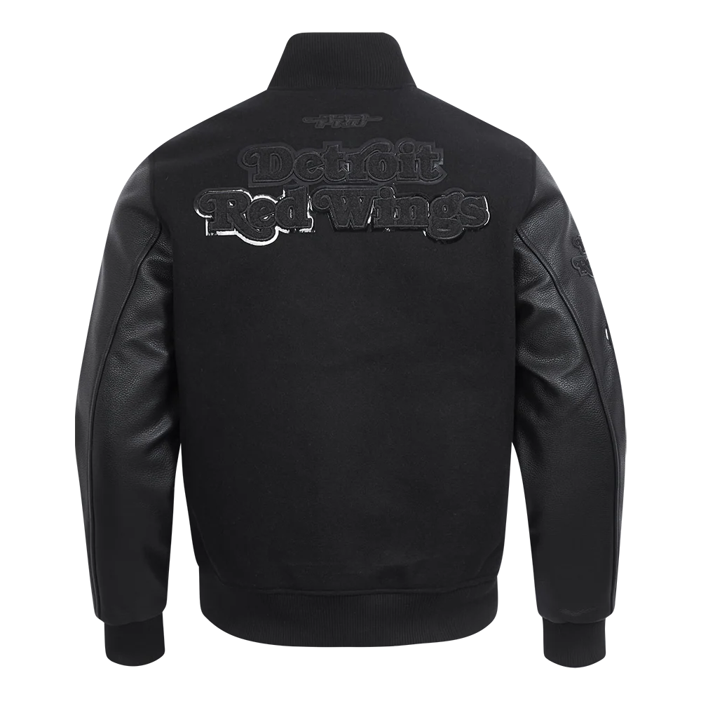 NHL DETROIT RED WINGS TRIPLE BLACK MEN'S WOOL VARSITY JACKET (TRIPLE BLACK) - Image 5
