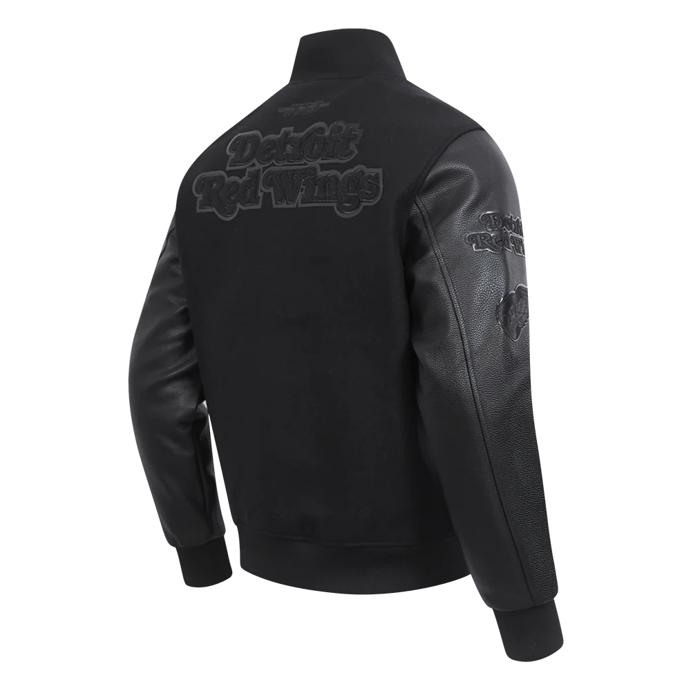 NHL DETROIT RED WINGS TRIPLE BLACK MEN'S WOOL VARSITY JACKET (TRIPLE BLACK) - Image 6