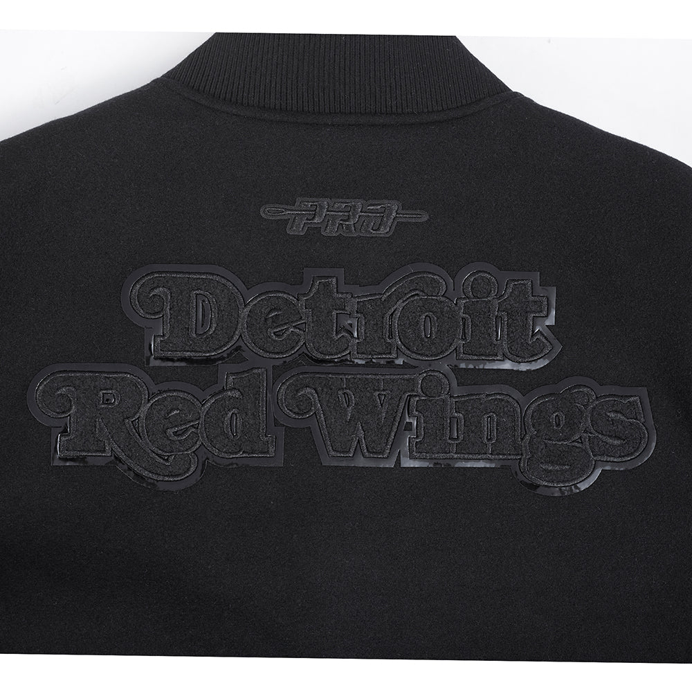 NHL DETROIT RED WINGS TRIPLE BLACK MEN'S WOOL VARSITY JACKET (TRIPLE BLACK) - Image 7