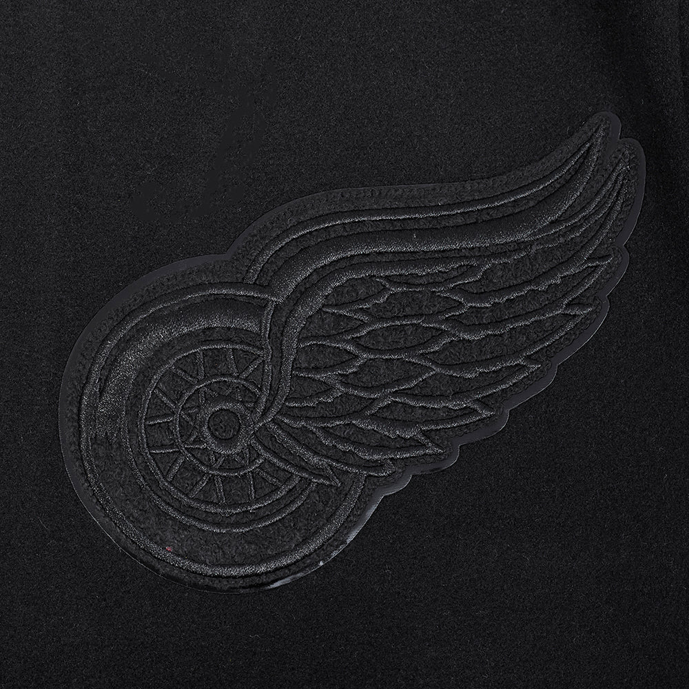 NHL DETROIT RED WINGS TRIPLE BLACK MEN'S WOOL VARSITY JACKET (TRIPLE BLACK) - Image 8