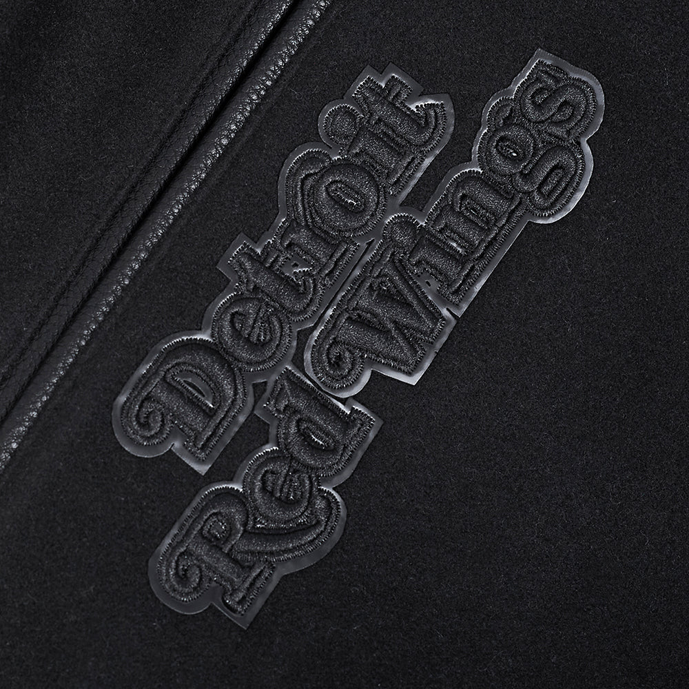 NHL DETROIT RED WINGS TRIPLE BLACK MEN'S WOOL VARSITY JACKET (TRIPLE BLACK) - Image 9