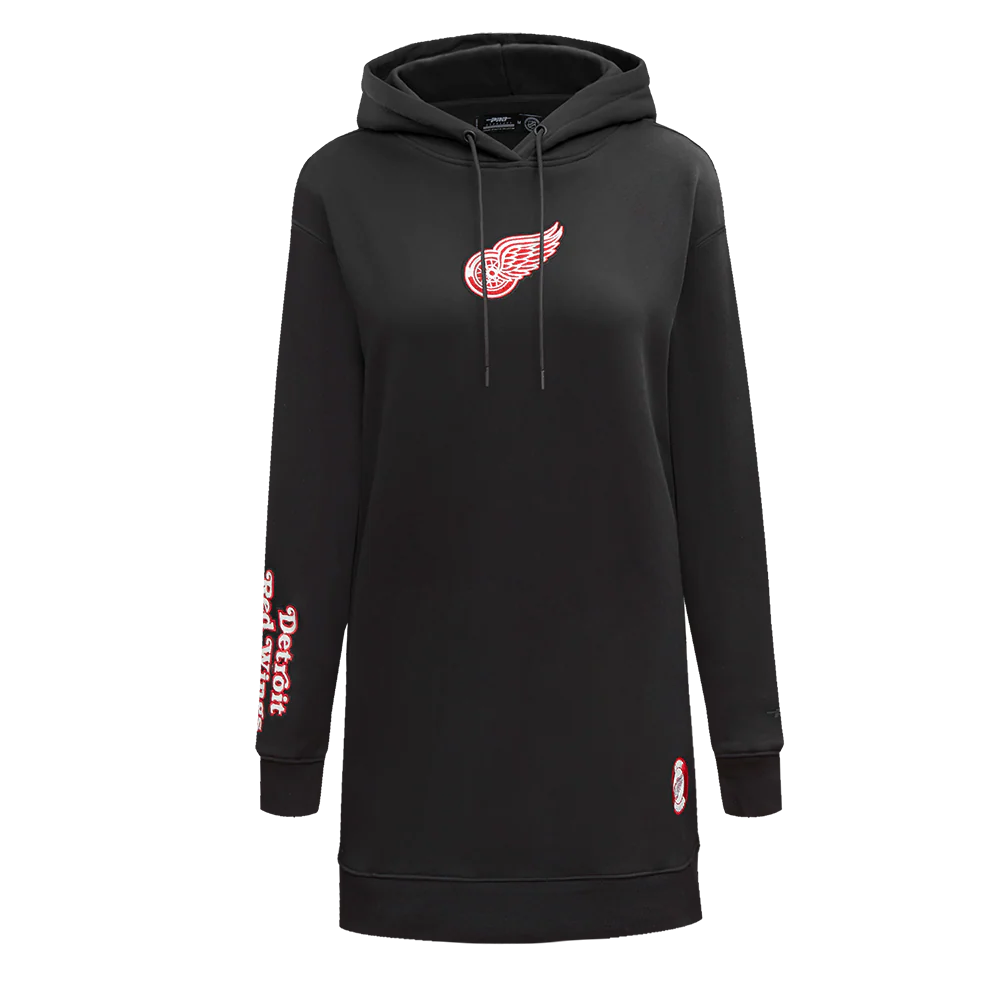 NHL DETROIT RED WINGS CLASSIC WOMEN'S FLEECE HOODIE DRESS (BLACK)