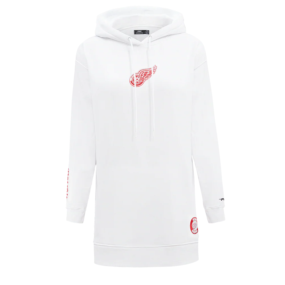 NHL DETROIT RED WINGS CLASSIC WOMEN'S FLEECE HOODIE DRESS (WHITE)