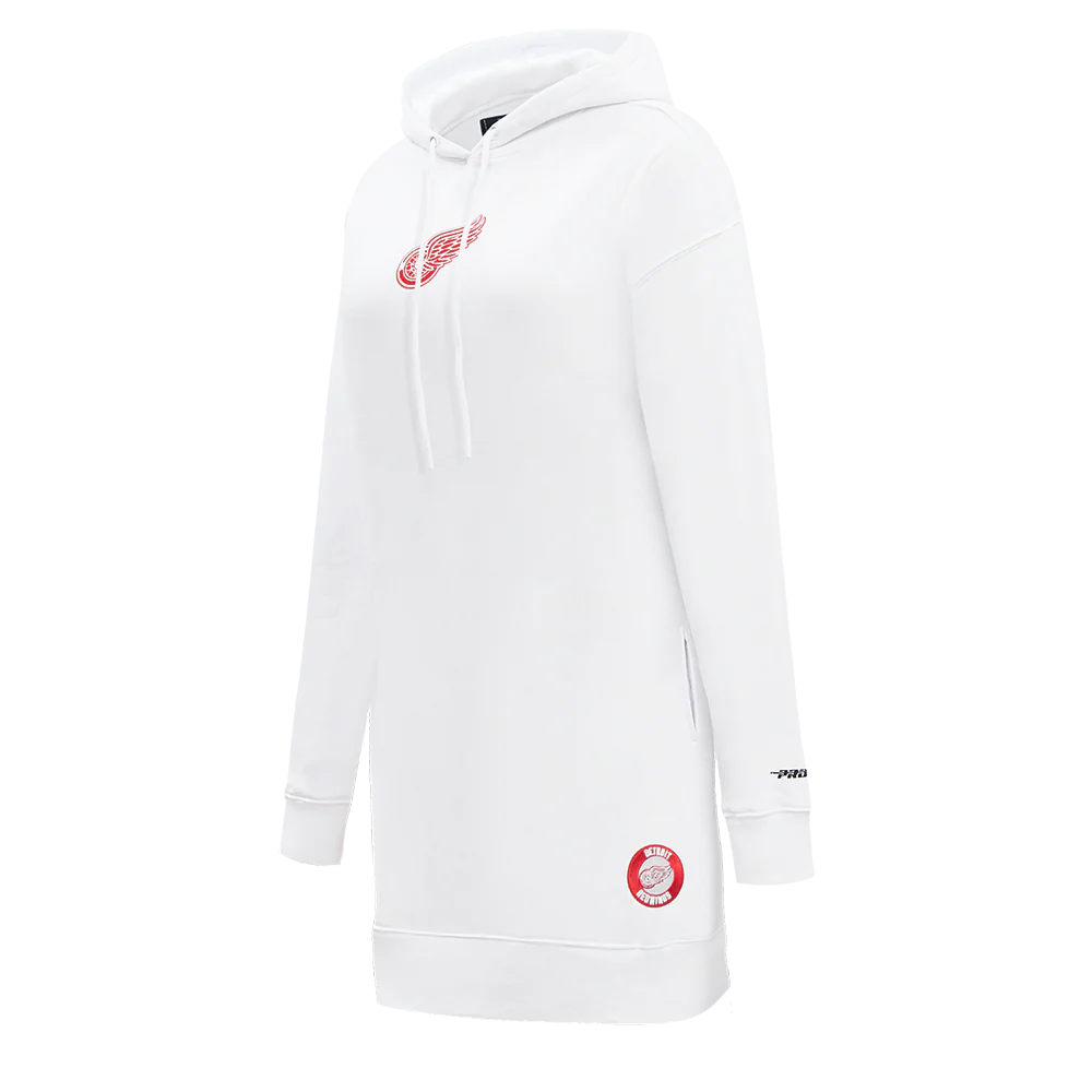 NHL DETROIT RED WINGS CLASSIC WOMEN'S FLEECE HOODIE DRESS (WHITE) - Image 2