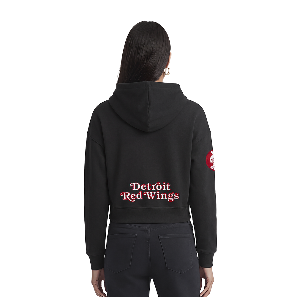 NHL DETROIT RED WINGS CLASSIC WOMEN'S FLEECE CROPPED PULLOVER HOODIE (BLACK) - Image 2
