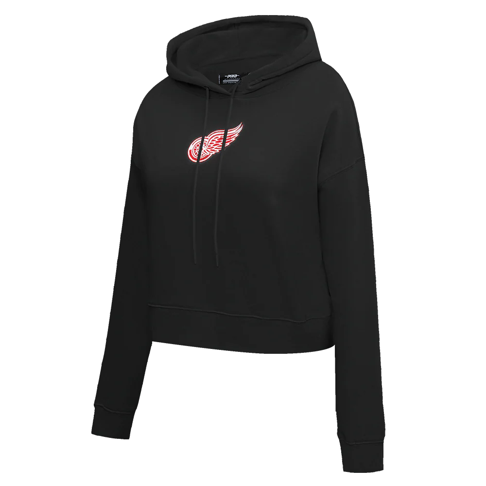 NHL DETROIT RED WINGS CLASSIC WOMEN'S FLEECE CROPPED PULLOVER HOODIE (BLACK) - Image 4