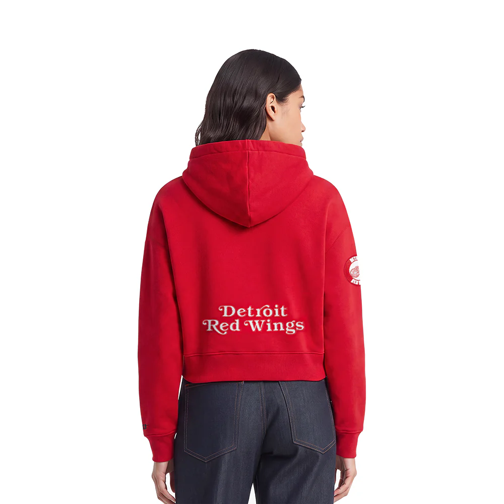 NHL DETROIT RED WINGS CLASSIC WOMEN'S FLEECE CROPPED PULLOVER HOODIE (RED) - Image 2