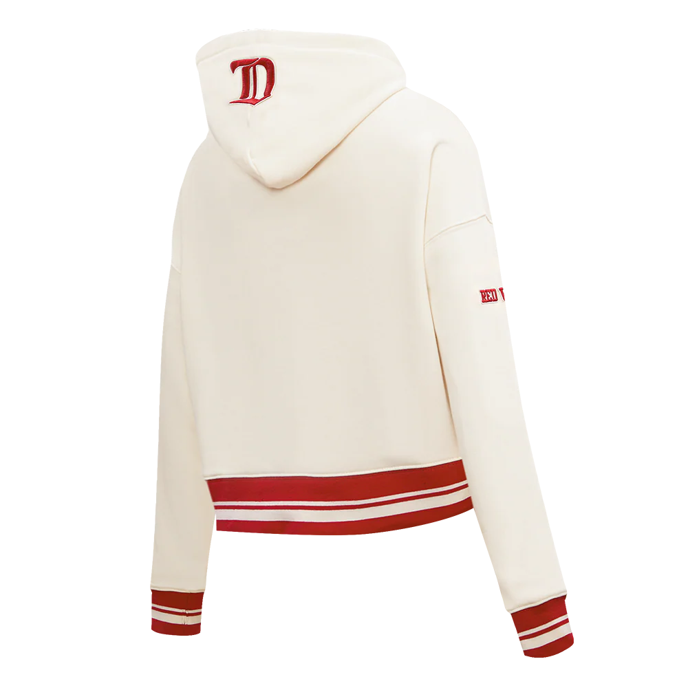 NHL DETROIT RED WINGS RETRO CLASSIC WOMEN'S RIB CROPPED PULLOVER HOODIE (EGGSHELL/ RED) - Image 3
