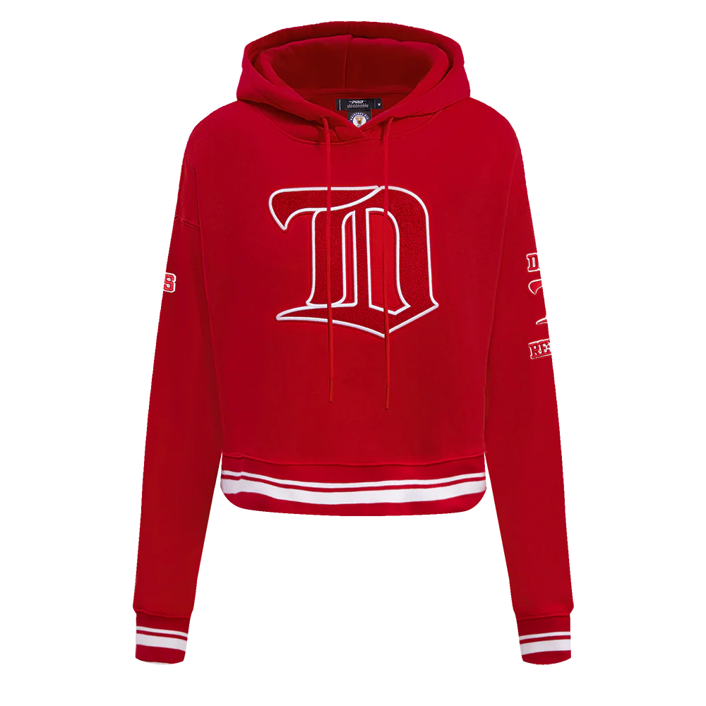 NHL DETROIT RED WINGS RETRO CLASSIC WOMEN'S RIB CROPPED PULLOVER HOODIE (RED)