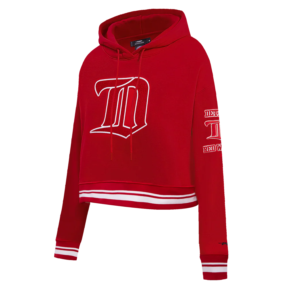 NHL DETROIT RED WINGS RETRO CLASSIC WOMEN'S RIB CROPPED PULLOVER HOODIE (RED) - Image 2