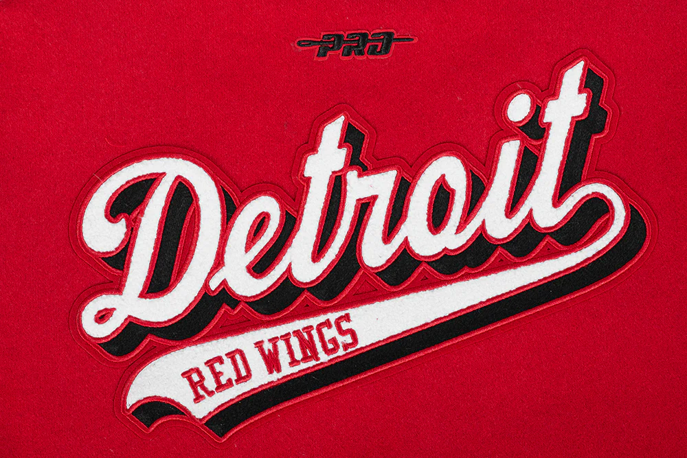 NHL DETROIT RED WINGS SCRIPT TAIL WOMEN'S WOOL VARSITY JACKET (RED/BLACK) - Image 6