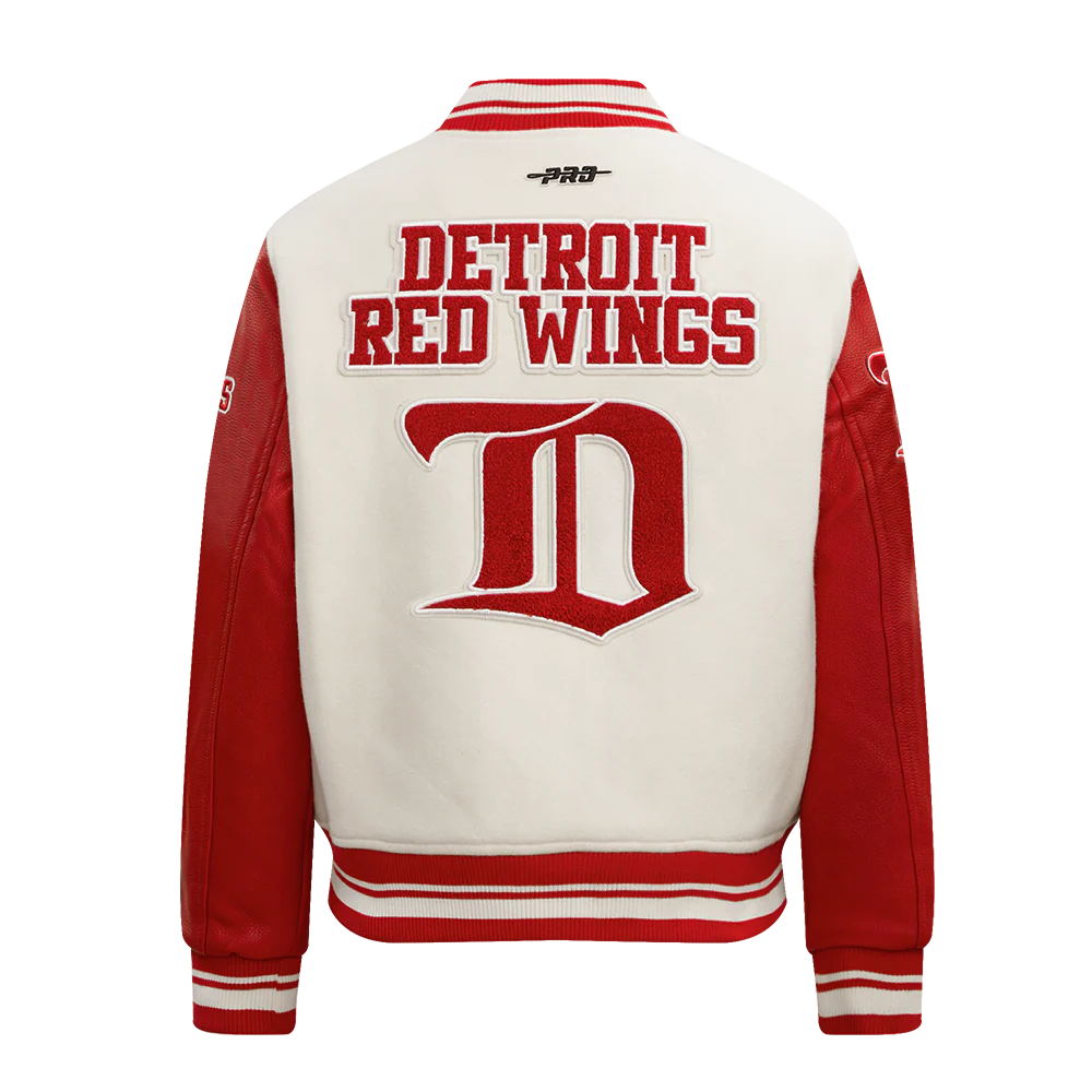 NHL DETROIT RED WINGS RETRO CLASSIC WOMEN'S RIB WOOL VARSITY JACKET (EGGSHELL/ RED) - Image 4