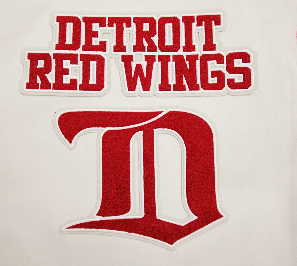 NHL DETROIT RED WINGS RETRO CLASSIC WOMEN'S RIB WOOL VARSITY JACKET (EGGSHELL/ RED) - Image 5