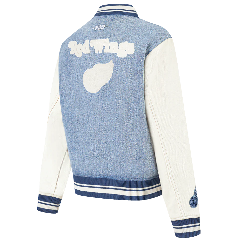 NHL DETROIT RED WINGS VARSITY BLUES WOMEN'S DENIM VARSITY JACKET (DENIM/LINEN) - Image 4