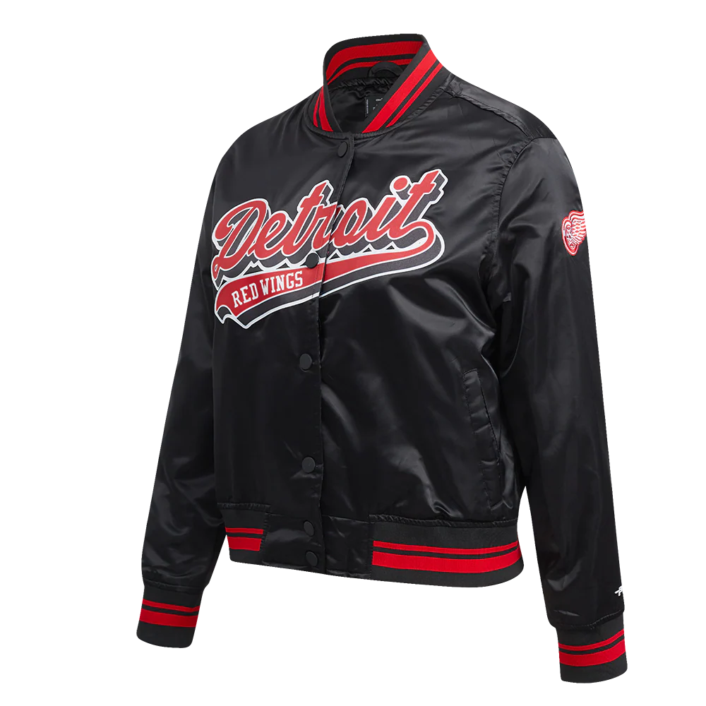 NHL DETROIT RED WINGS SCRIPT TAIL WOMEN'S SATIN JACKET (BLACK/RED/BLACK) - Image 2