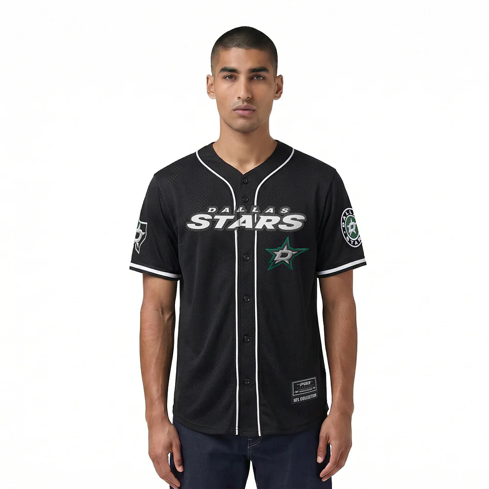 NHL DALLAS STARS CLASSIC MEN'S MESH BUTTON DOWN SHIRT (BLACK)