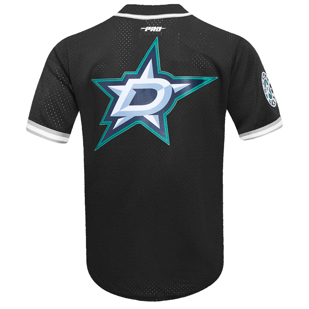 NHL DALLAS STARS SCRIPT TAIL MEN'S MESH BUTTON DOWN SHIRT (BLACK/GRAY) - Image 4