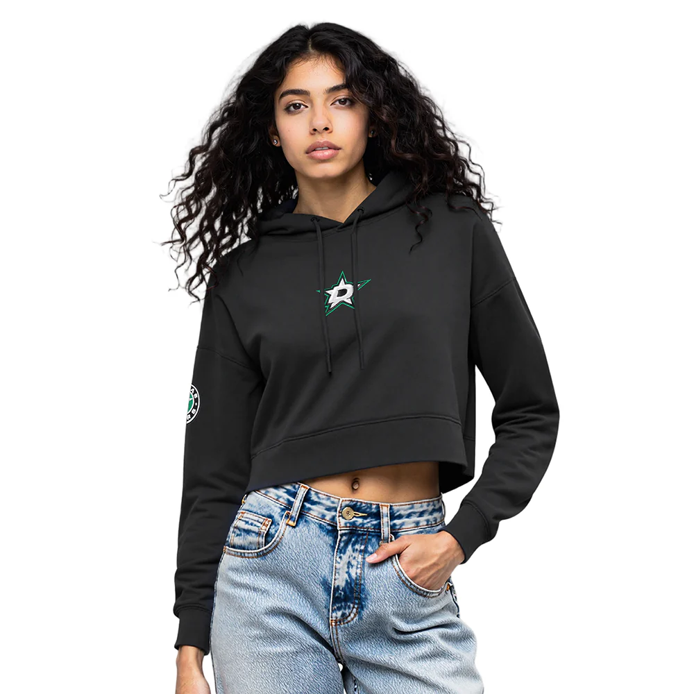 NHL DALLAS STARS CLASSIC WOMEN'S FLC CROPPED PO HOODIE (BLACK)