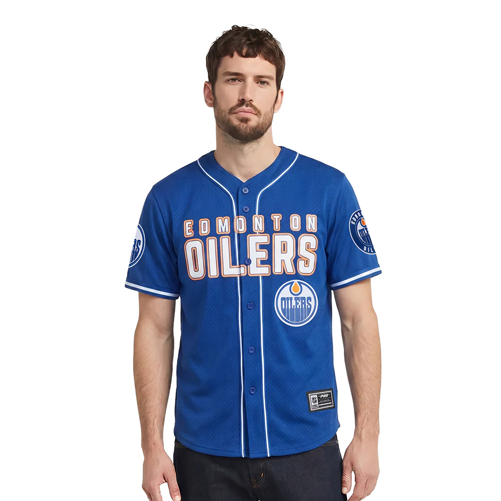 NHL EDMONTON OILERS CLASSIC MESH MEN'S BUTTON DOWN SHIRT (DODGER BLUE)