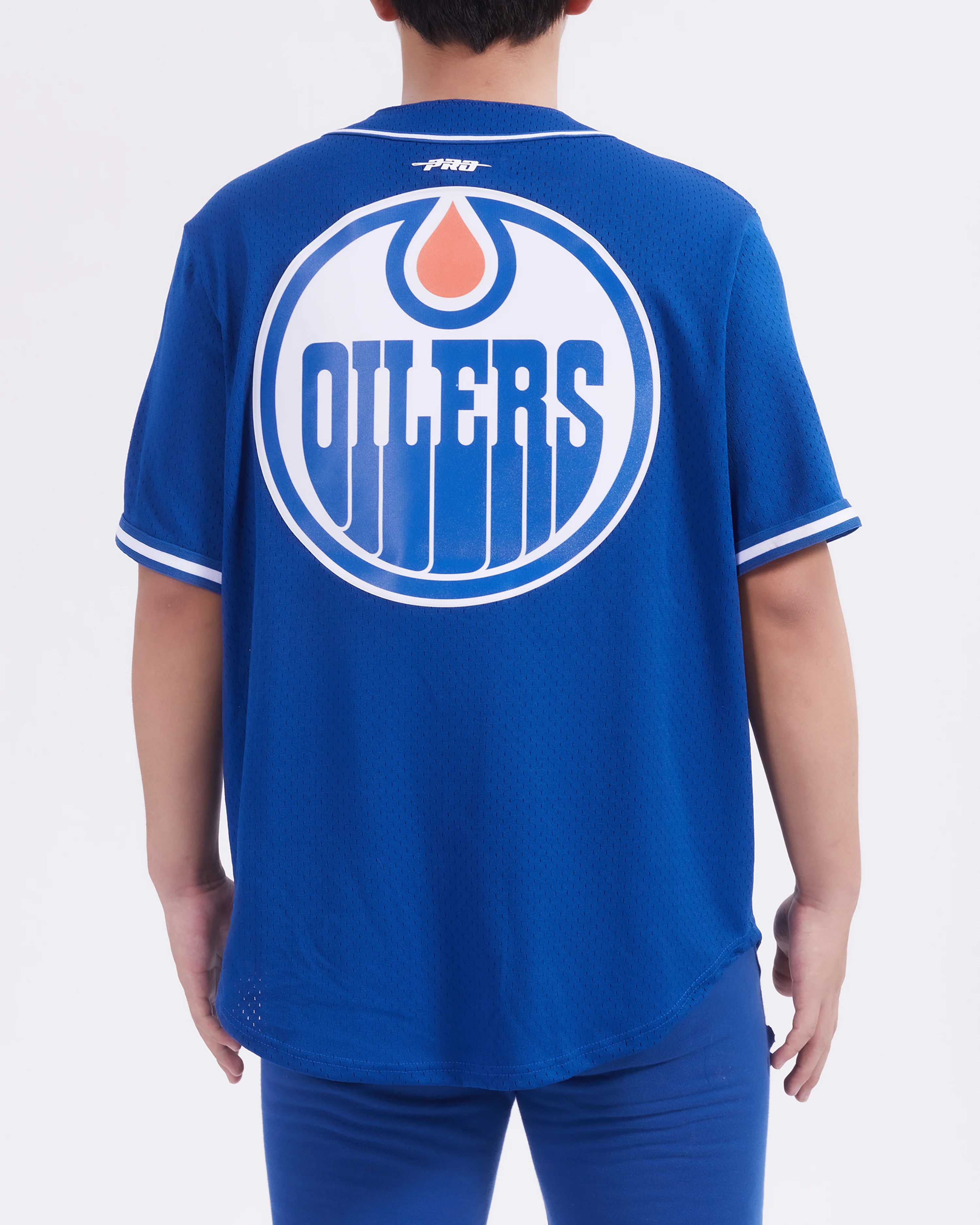 NHL EDMONTON OILERS CLASSIC MESH MEN'S BUTTON DOWN SHIRT (DODGER BLUE) - Image 3