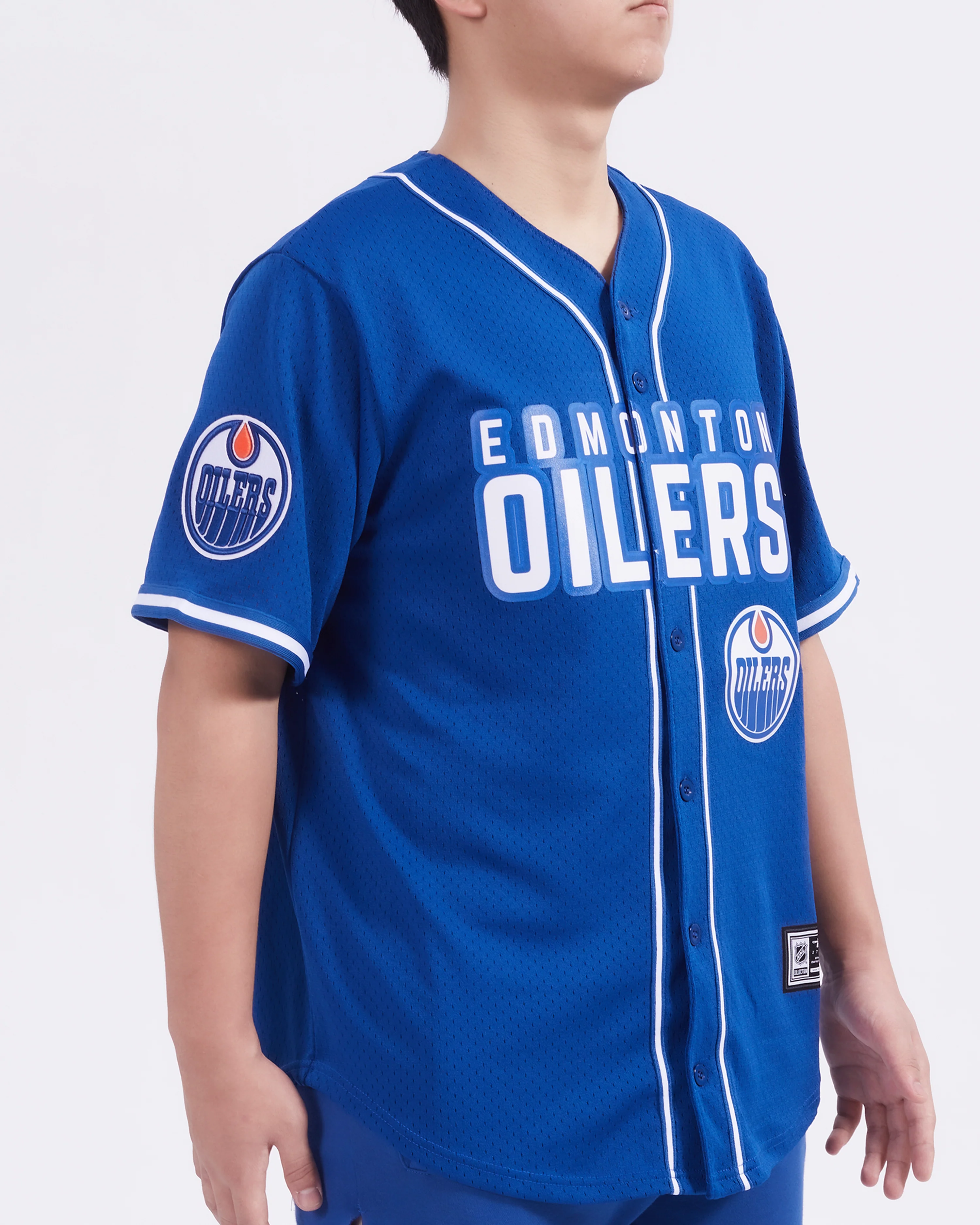 NHL EDMONTON OILERS CLASSIC MESH MEN'S BUTTON DOWN SHIRT (DODGER BLUE) - Image 4