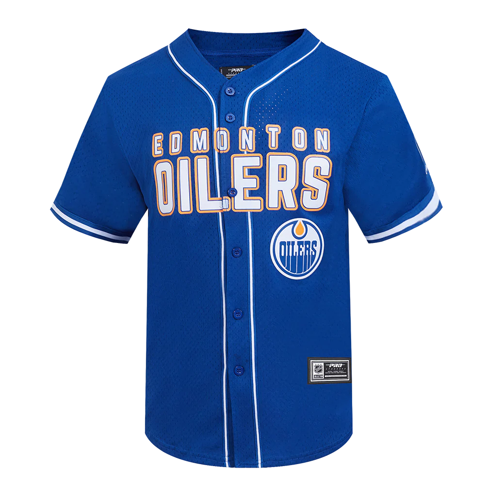 NHL EDMONTON OILERS CLASSIC MESH MEN'S BUTTON DOWN SHIRT (DODGER BLUE) - Image 5