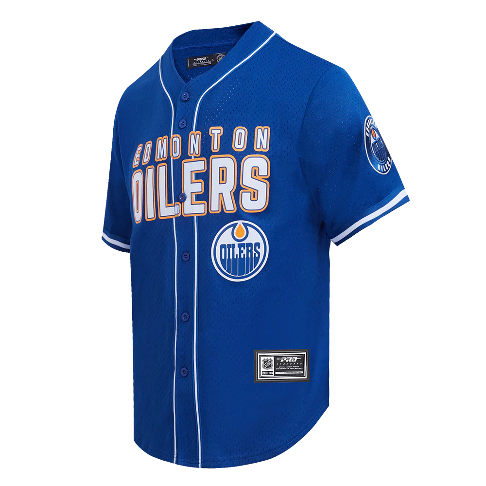 NHL EDMONTON OILERS CLASSIC MESH MEN'S BUTTON DOWN SHIRT (DODGER BLUE) - Image 6