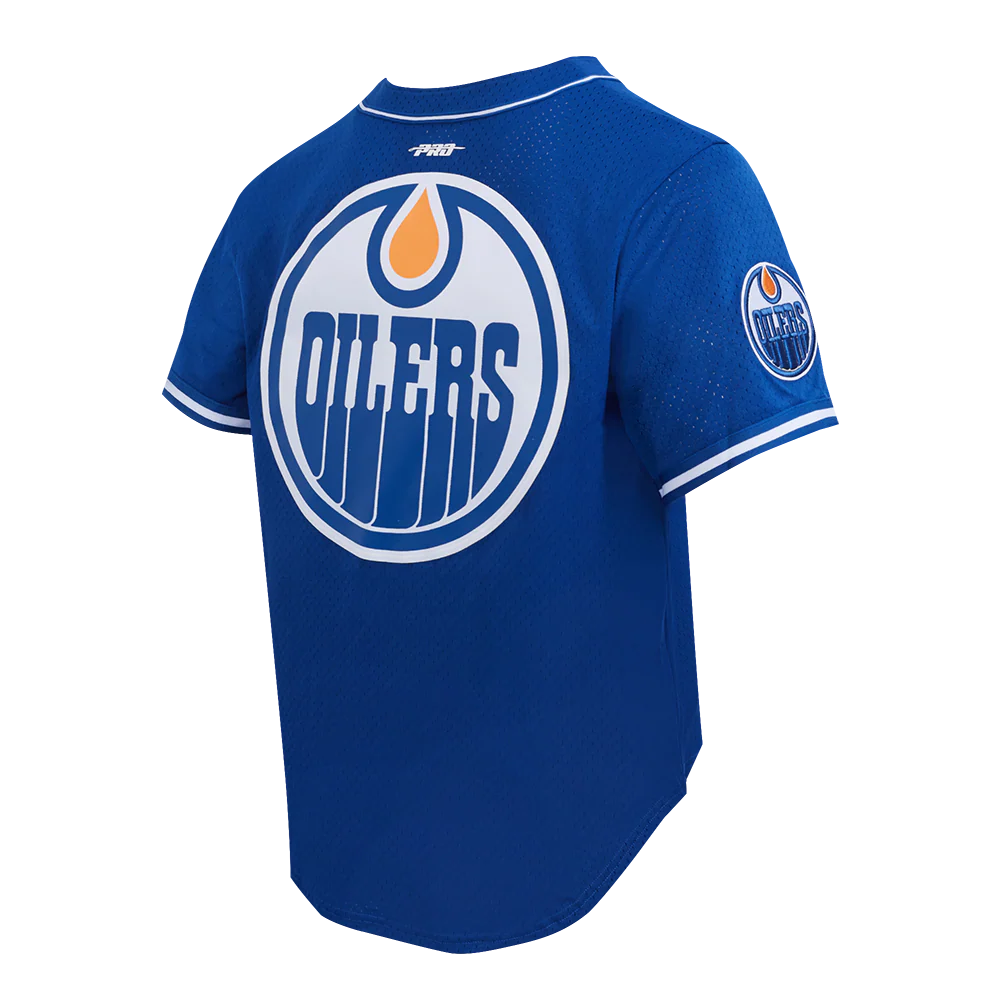 NHL EDMONTON OILERS CLASSIC MESH MEN'S BUTTON DOWN SHIRT (DODGER BLUE) - Image 8