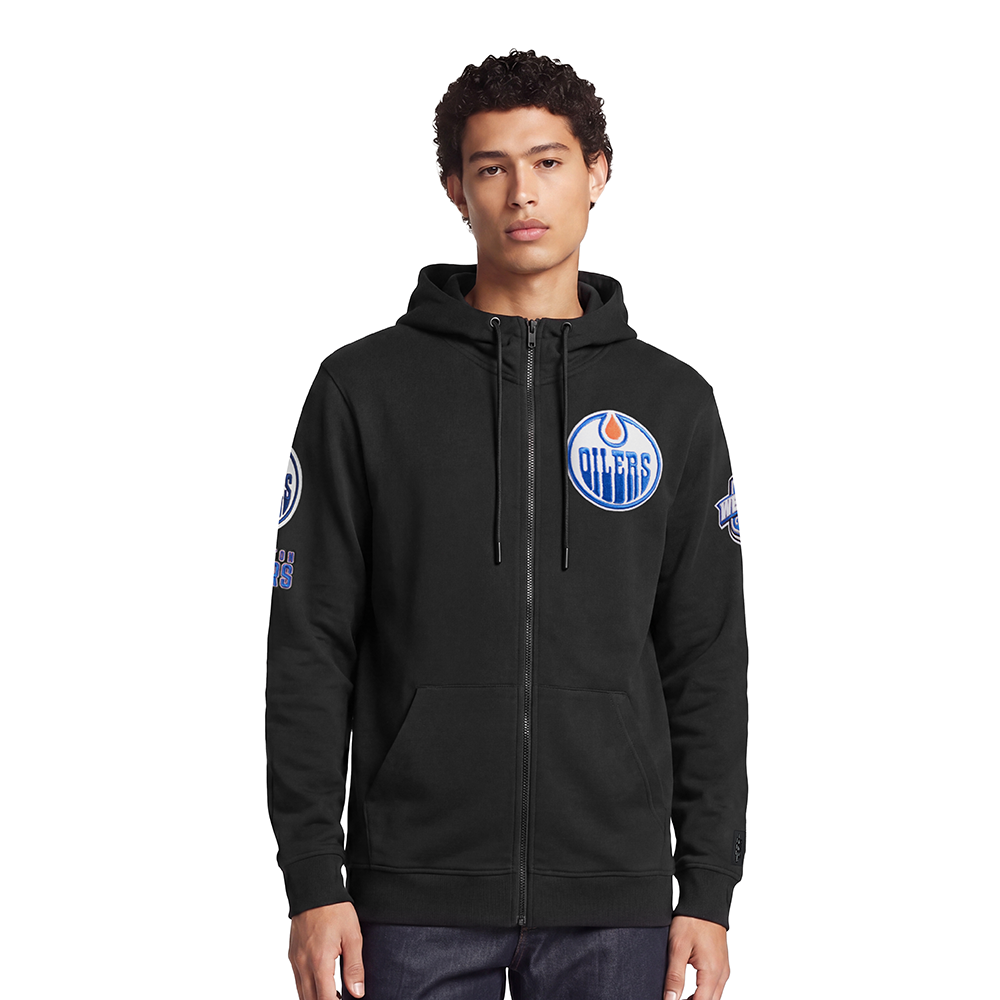 NHL EDMONTON OILERS CLASSIC MEN'S CHENILLE FZ DK PO HOODIE (BLACK)