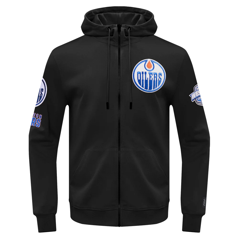 NHL EDMONTON OILERS CLASSIC MEN'S CHENILLE FZ DK PO HOODIE (BLACK) - Image 6